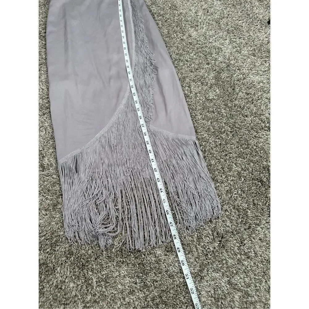 NWT Gianni Bini Fringe Wrap Midi Prima Dress Pebble Purple Flapper Nightlife S